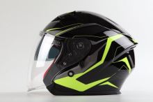 MAXX OF 878 Skútrová helma otevřená s plexi a sluneční clonou - černozelená reflexní