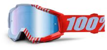 100% brýle ACCURI Cupcoy (červená/bílá, modré chrom + čiré plexi s čepy pro slídy)